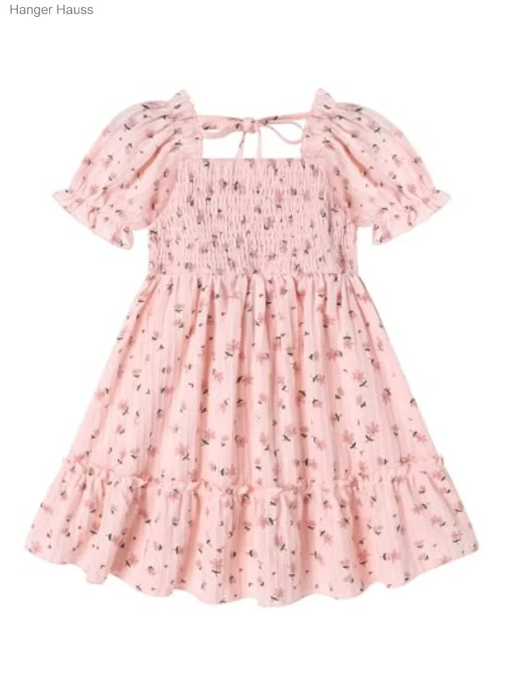 Toddler Girls Cotton Floral Smock Dress Puff Sleeve Boho Summer